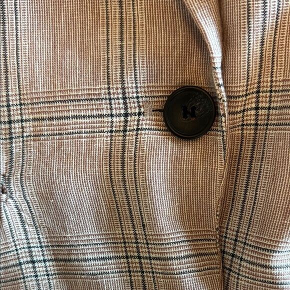 Zara Pink Plaid Blazer Linen Blend Notched Lapels size 8 - Picture 5 of 9